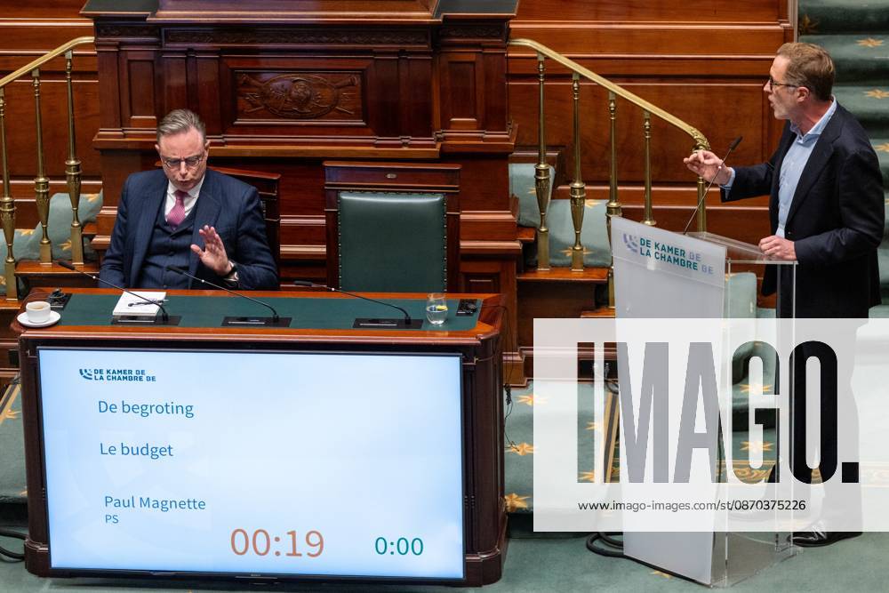 Prime Minister Bart De Wever and PS Paul Magnette pictured during a plenary session of the Chamber at the federal parliament in Brussels, Thursday 22 October 2026. NICOLASxMAETERLINCK 190651306