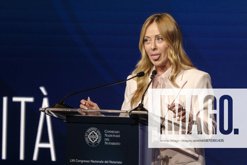 Address by Italian Prime Minister Giorgia Meloni at the National Congress of the Italian Notariat Rome, Italy, October 22, 2026. The 62nd National Congress of the Italian Notariat opens at the Rome Cavalieri, Waldorf Astoria Hotel, focusing on the theme Business and Society.? The opening session features an address by Italian Prime Minister Giorgia Meloni, followed by speeches from other prominent figures, including Justice Minister Carlo Nordio and Cardinal Baldassare Reina. Rome Italy