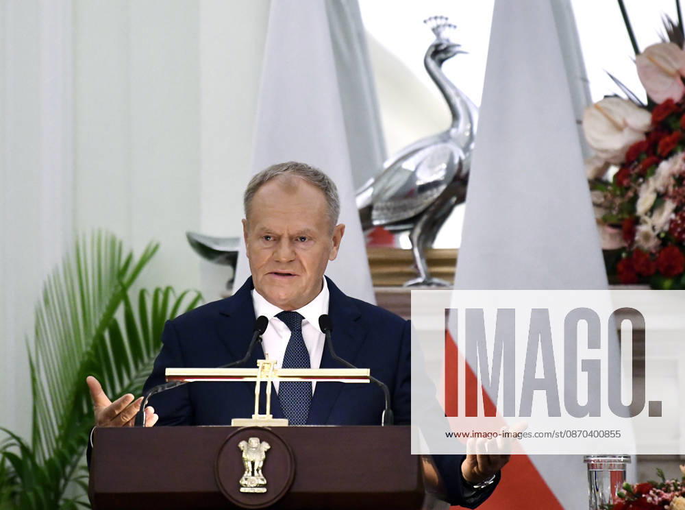 Poland PM Donald Tusk in India New Delhi, Oct 22 (ANI): Polish Prime Minister Donald Tusk speaks during the Joint Press Statement with Prime Minister Narendra Modi (unseen) at Hyderabad House, in New Delhi on Thursday. NEW DELHI Delhi India