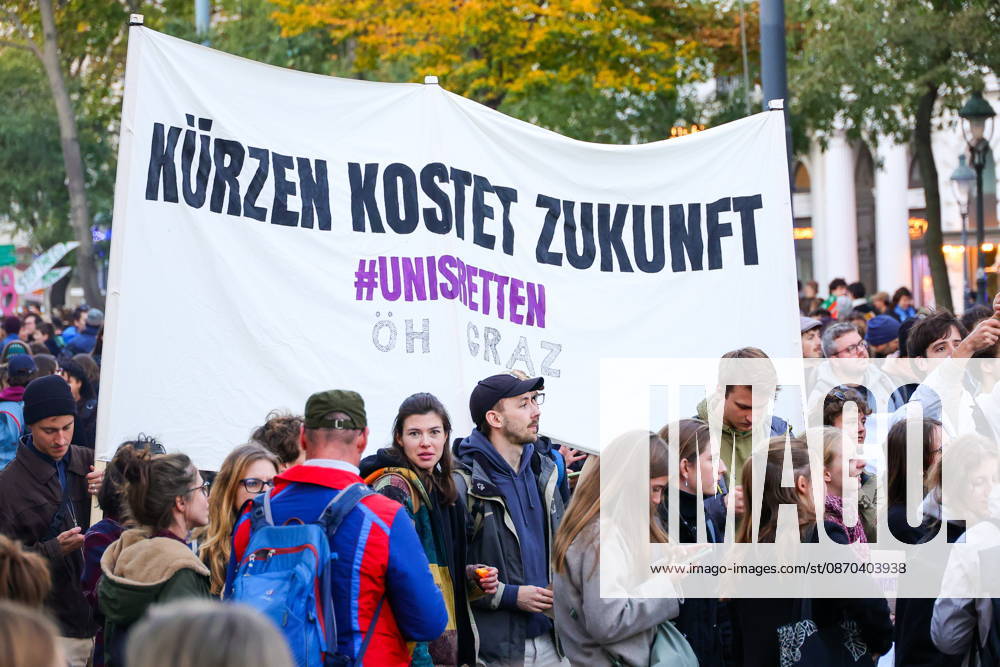 AUSTRIA, VIENNA - OCTOBER 22, 2026: Young people stage a protest against the underfunding of public universities. Arne Svenson TASS 99774786