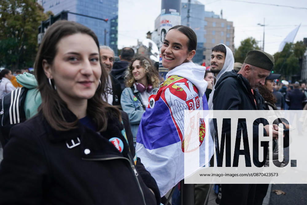 20261022, Belgrade, Serbia - Supporters and members of the student protest movement ( Student List - Students Are Winning ) gather at Slavija Square for a massive final pre-election rally ahead of the upcoming parliamentary elections. Walkers and student columns from multiple cities across Serbia converged on the capital after days of marching, rallying under the slogan Victory Calls to mobilize voters before the electoral silence begins. Belgrade Serbia - ZUMAd223 20261022_zip_d223_010