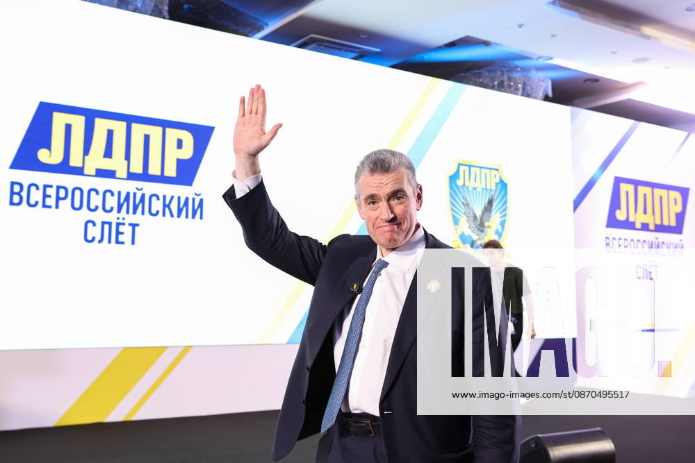RUSSIA, MOSCOW - OCTOBER 23, 2026: Chairman Leonid Slutsky addresses an All-Russian Convention of the Russian Liberal Democratic Party (LDPR) held to sum up the recent 2026 Russian parliamentary elections and outline the directions in the party s development for years to come. Mikhail Sinitsyn TASS 99805799