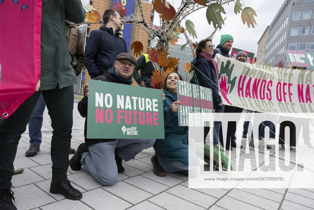 Hands off Nature Brussels, 23 10 2026 : Manifestation , Hands off Nature in the presence of Commissioner Jessika Roswall. Credit : Content Curation . Brussels Belgium