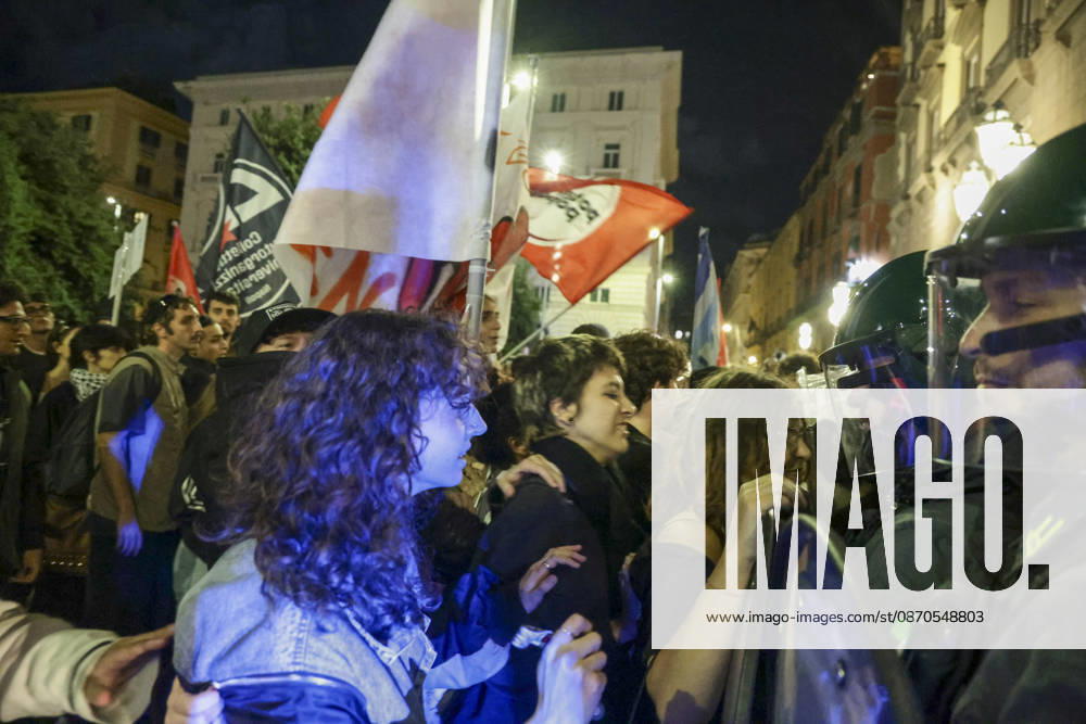 Protesters Clash with Police in Naples Students, trade union members and activists from Potere al Popolo take part in a demonstration against the rising cost of living in Piazza Municipio. Clashes between demonstrators and police break out during the protest. ABP18775