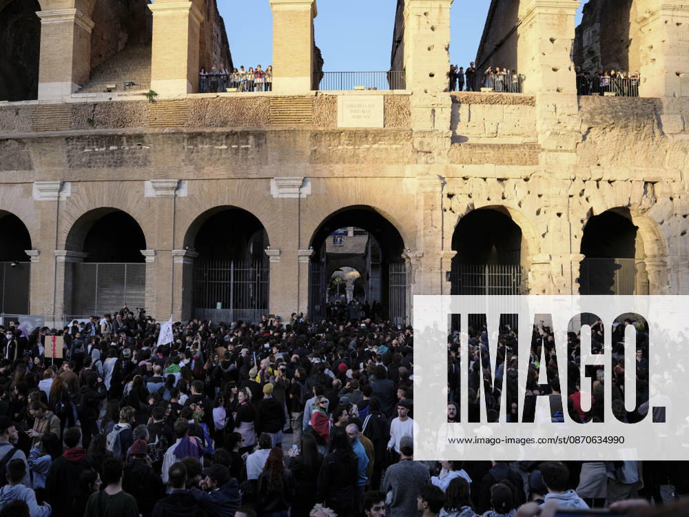 Rome Anti War Protest A crowd of demonstrators gathers outside the Colosseum during an anti-war protest in Rome, Italy on October 24, 2026. Demonstrators took part in an anti-war march under the slogan Keep Italy Out of the War . Protesters further voiced opposition to Italy s involvement in armed conflicts, military rearmament and government policies. Rome Lazio Italy