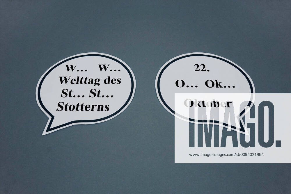Sprechblasen und stottern Sprechblasen und stottern, 06.10.2019, Borkwalde, Brandenburg, In Sprechblasen stehen Texte zum Stottern.