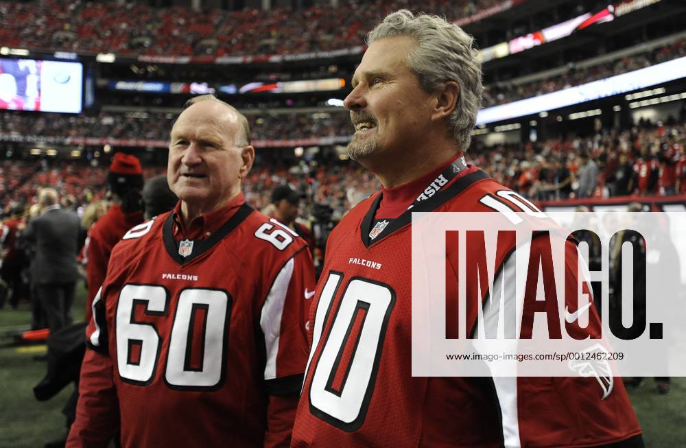 Veteran Atlanta Falcons players Tommy Nobis, left and Steve