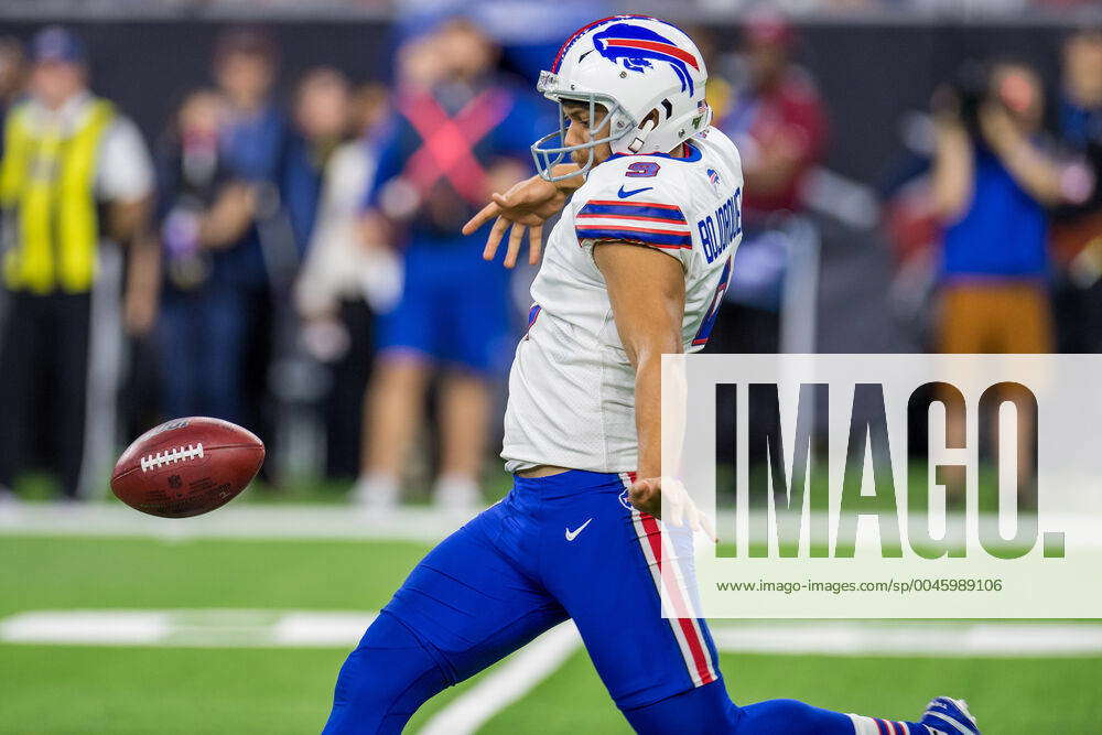 January 4, 2020: Buffalo Bills punter Corey Bojorquez (9) punts during the  4th quarter of an NFL football playoff game between the Buffalo Bills and  the Houston Texans at NRG Stadium in