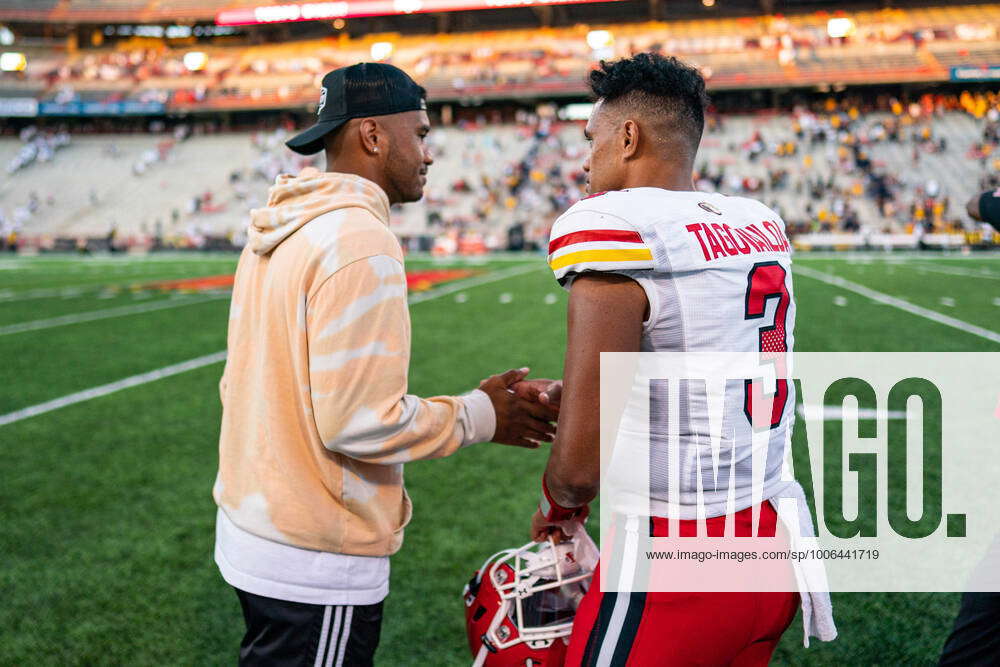 Maryland Terrapins quarterback Taulia Tagovailoa (3) and brother Tua  Tagovailoa after the NCAA college football game between West Virginia and  Maryland on Saturday September 4, 2021 at Capital One Field at Maryland