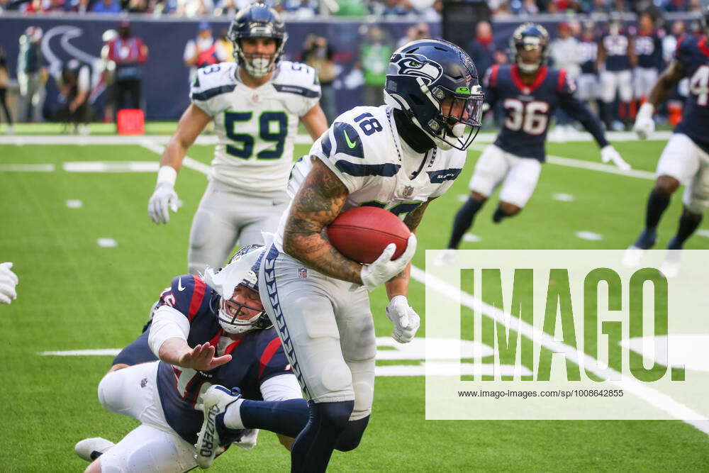 Seattle Seahawks wide receiver Freddie Swain (18) runs a pass route during  an NFL football game against the Houston Texans, Sunday, Dec. 12, 2021, in  Houston. (AP Photo/Matt Patterson Stock Photo - Alamy