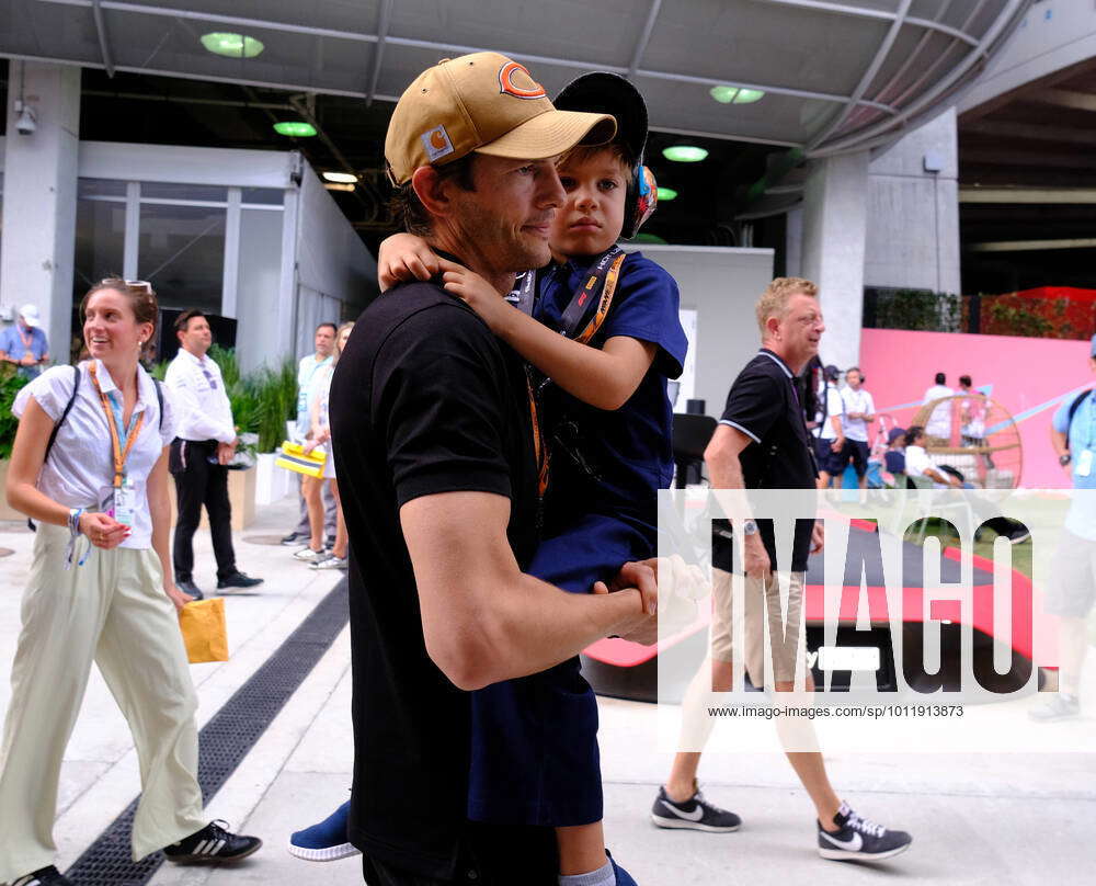 May 8th, 2022: American Actor Ashton Kutcher and his son during the Formula  1 Crypto.com