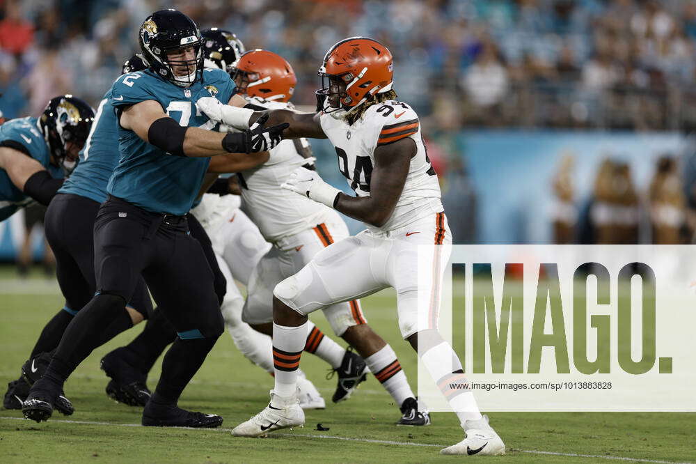 Walker Little of the Jacksonville Jaguars blocks during an NFL