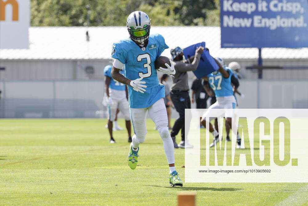 FOXBOROUGH, MA - AUGUST 16: Carolina Panthers wide receiver Robbie Anderson  (3) listens to a question during a joint practice between the New England  Patriots and the Carolina Panthers on August 16