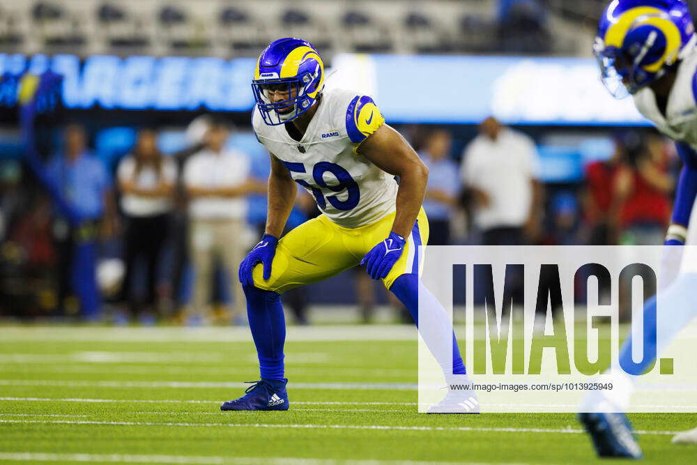 Los Angeles Rams linebacker Jake Hummel (59) reacts during a