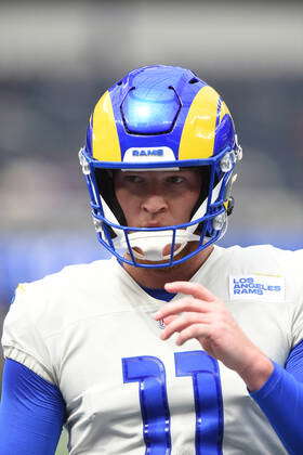 INGLEWOOD, CA - SEPTEMBER 18: Los Angeles Rams Punter Riley Dixon (11)  warms up during an NFL