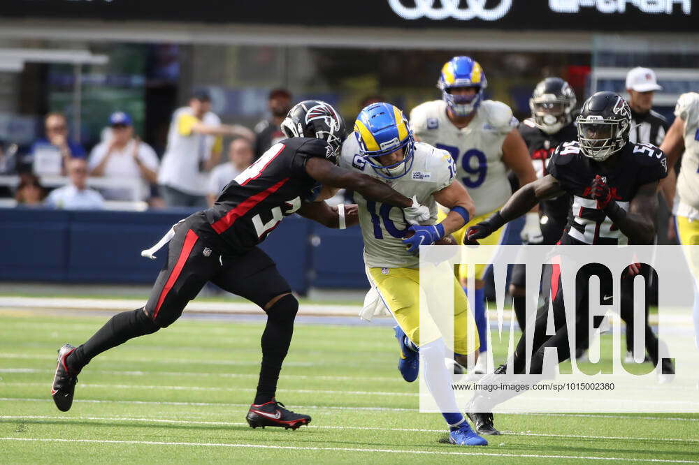 INGLEWOOD, CA - SEPTEMBER 18: Los Angeles Rams wide receiver Cooper Kupp  (10) gets ball punched out