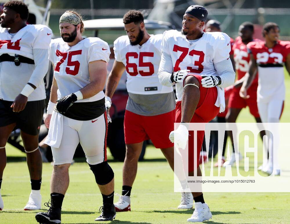 Tampa Bay Buccaneers guard John Molchon (75) walks to the locker