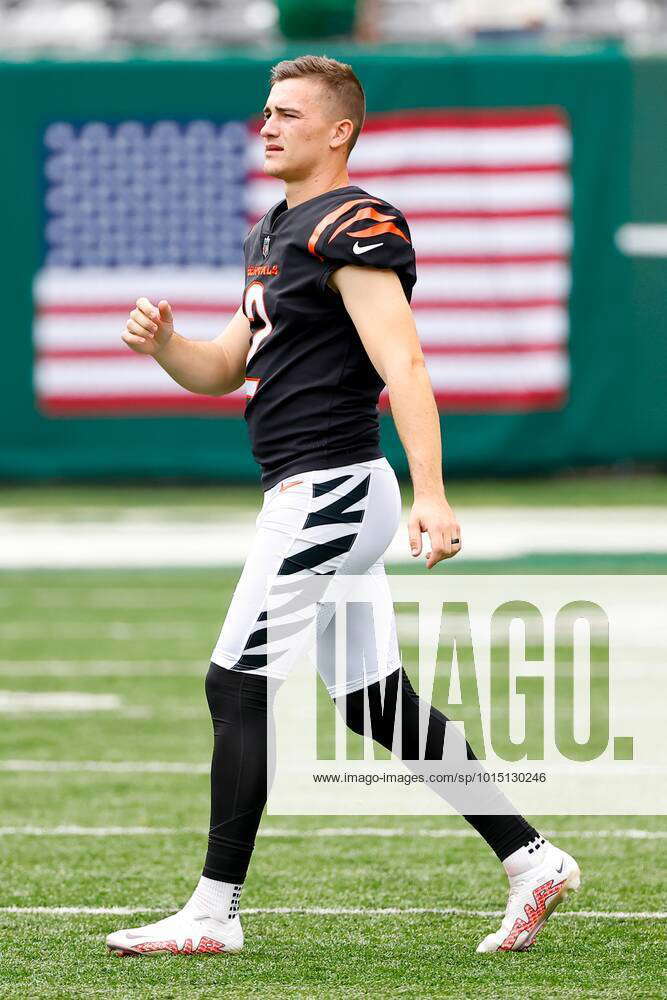 Cincinnati Bengals kicker Evan McPherson (2) runs off the field after an  NFL football game against the New York Jets, Sunday, Oct. 31, 2021, in East  Rutherford, N.J. (AP Photo/Adam Hunger Stock