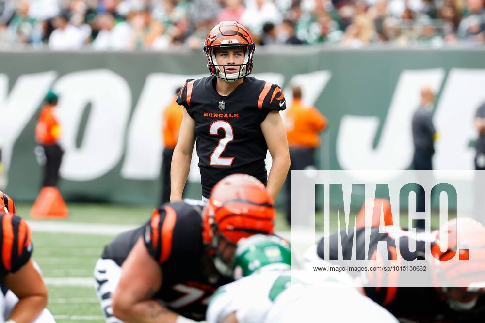 Cincinnati Bengals kicker Evan McPherson (2) runs off the field after an  NFL football game against the New York Jets, Sunday, Oct. 31, 2021, in East  Rutherford, N.J. (AP Photo/Adam Hunger Stock