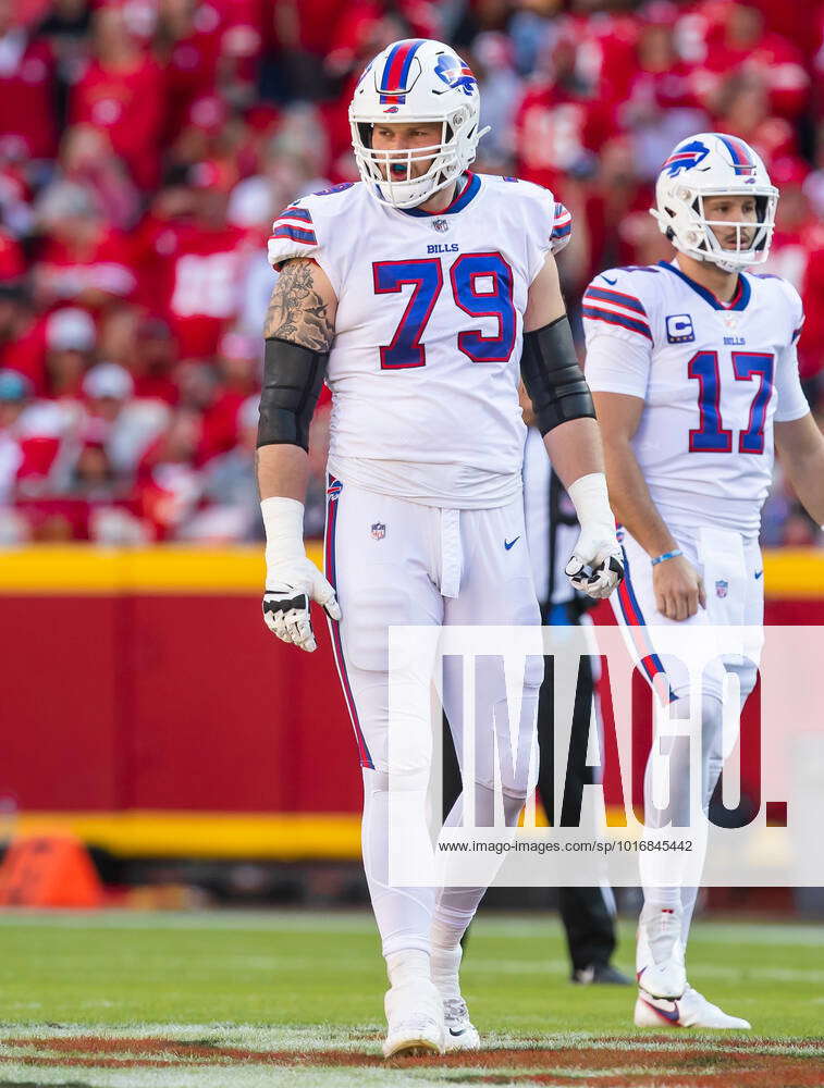 Buffalo Bills offensive tackle Spencer Brown (79) walks off the