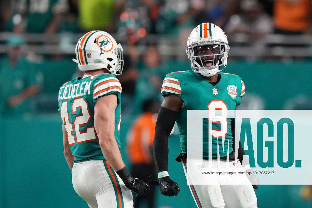 Miami Dolphins cornerback Noah Igbinoghene (23) in action against the  Seattle Seahawks during an NFL football game, Sunday, Oct. 4, 2020, in  Miami Gardens, Fla. (AP Photo/Doug Murray Stock Photo - Alamy