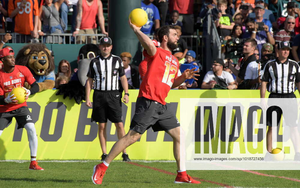 AFC quarterback Andrew Luck #12 competes in the Epic Pro Dodgeball event at  the Pro Bowl Skills Challenge, Wednesday, January 23, 2019, in Kissimmee,  FL. (AP Photo/Gregory Payan Stock Photo - Alamy