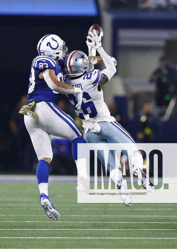 Dallas Cowboys cornerback DaRon Bland (26) intercepts a pass intended for  Indianapolis Colts tight end Kylen Granson (83) during an NFL football  game, Sunday, Dec. 4, 2022, in Arlington, Texas. Dallas won