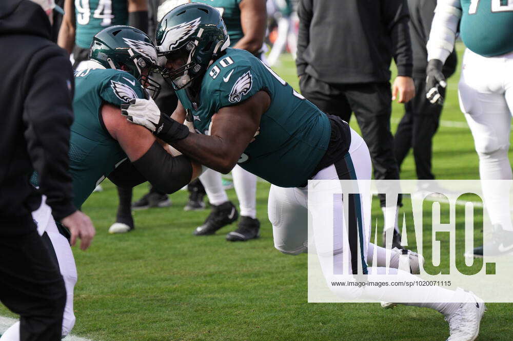 PHILADELPHIA, PA - DECEMBER 04: Philadelphia Eagles defensive tackle Jordan  Davis (90) during the National Football League game between the Tennessee  Titans and Philadelphia Eagles on December 4, 2022 at Lincoln Financial