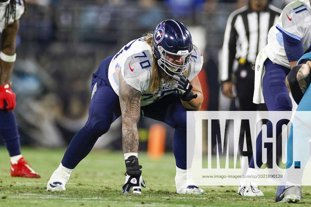 Tennessee Titans guard Jordan Roos (70) warms up prior to an NFL