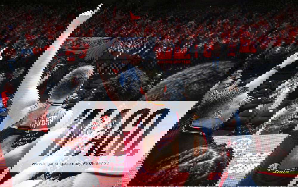 Antwerp s Thijs De Ridder celebrates after winning a basketball match between Antwerp Giants and