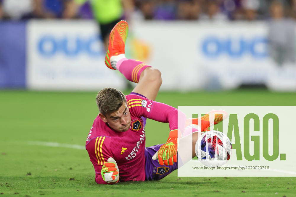 April 29, 2023: Los Angeles Galaxy goalkeeper JONATHAN KLINSMANN (33) makes  a save during the second half of the MLS Orlando City vs LA Galaxy soccer  match at Exploria Stadium in Orlando