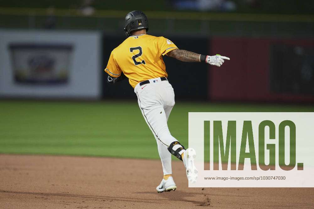 Salt Lake UT, USA. 6th June, 2023. Salt Lake left fielder Jordyn Adams (2)  makes a play during the game with Round Rock Express and Salt Lake Bees  held at Smiths Field
