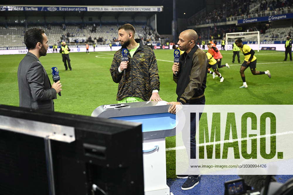 Auxerre, France. 21st May, 2023. Thierry Henry, consultant for  Prime  Video channel during the Ligue 1 Uber Eats football (soccer) match between  AJ Auxerre (AJA) and Paris Saint Germain (PSG) on