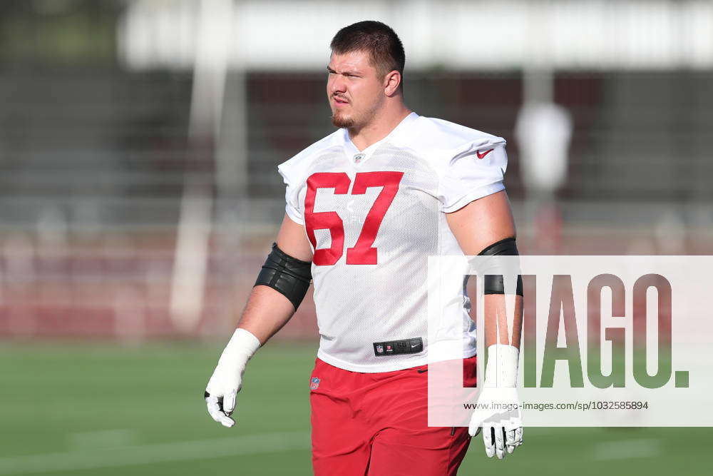 TAMPA, FL - JUL 27: Tampa Bay Buccaneers offensive lineman Luke Goedeke  (67) warms up during the