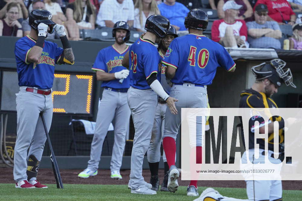 August 5 2023: El Paso left fielder Oscar Mercado (40) gets a hit during  the game with El Paso Chihuahuas and Salt Lake Bees held at Smiths Field in Salt  Lake Ut.