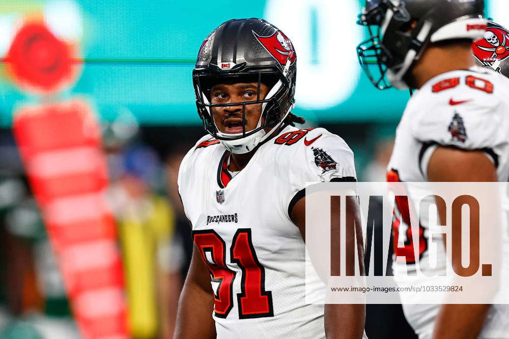 EAST RUTHERFORD, NJ - AUGUST 19: Mike Greene 91 of the Tampa Bay Buccaneers  during the Preseason