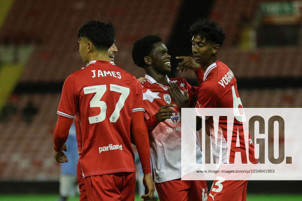 EFL Trophy Barnsley v Manchester City U21, U 21 Emmaisa Nzondo 47 of Barnsley celebrates his