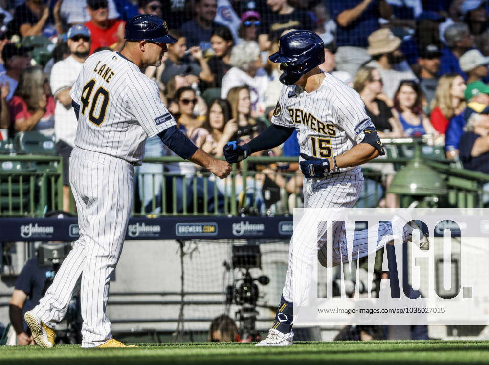 Milwaukee Brewers right fielder Tyrone Taylor celebrates after