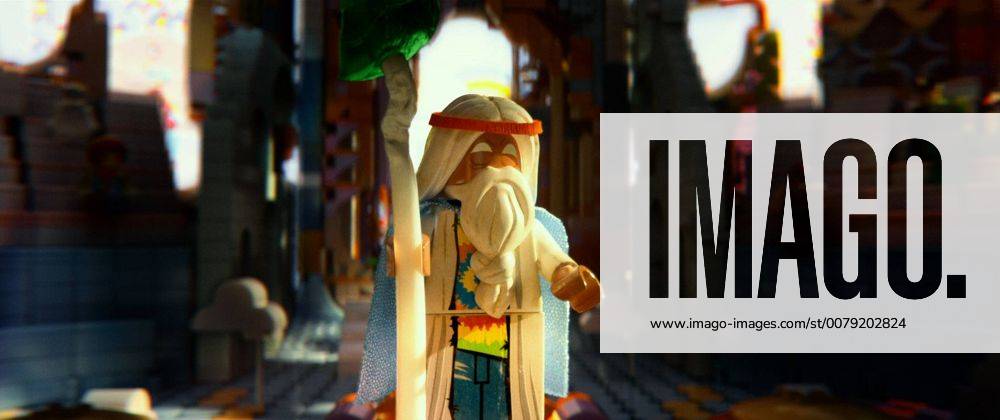 L r LEGO minifigure Vitruvius voiced by MORGAN FREEMAN in the 3D computer animated adventure