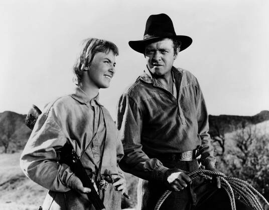 COUNT THREE AND PRAY, from left, Joanne Woodward, Van Heflin, 1955 Courtesy Everett