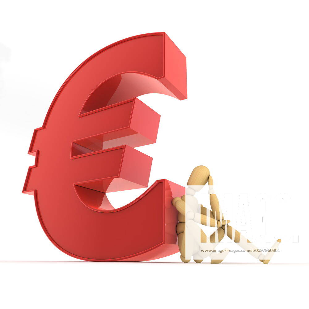 Doll Sitting At Red Glossy Euro Sign doll lay figure sitting at next to ...