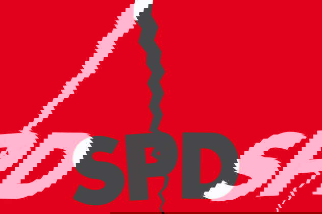 Symbolbild: SPD-Logo mit Riss durch die