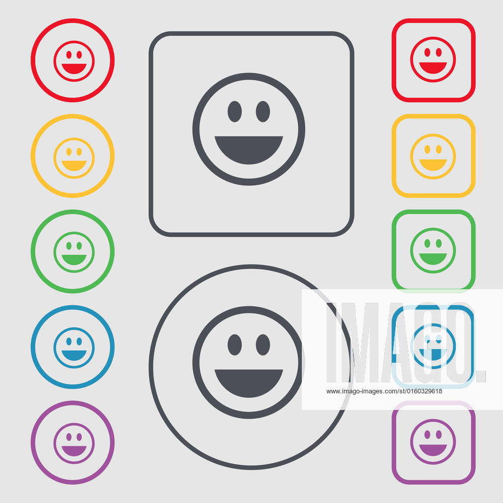 Funny Face icon sign. symbol on the Round and square buttons with frame ...