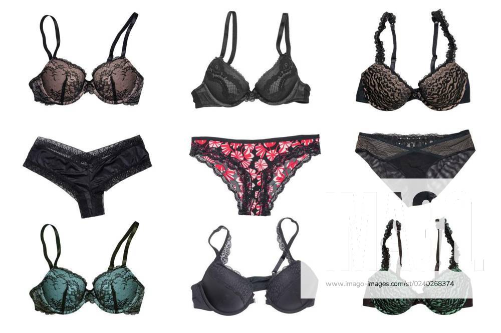 Underwear Woman Isolated. Collage of Luxurious Elegant Lacy Thongs