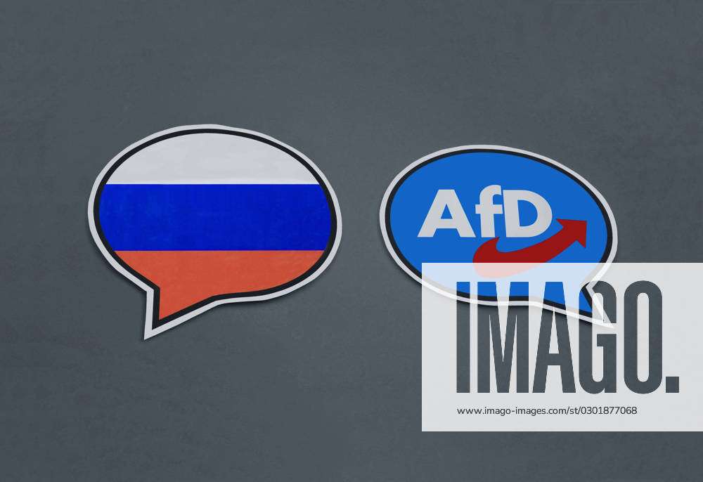 Sprechblasen mit Flagge Russlands und AfD-Logo Sprechblasen mit Flagge  Russlands und AfD-Logo