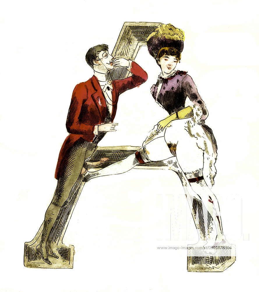 Buchstabe A, Das erotische Alphabet, Sex, frivole erotische Illustrationen  aus der viktorianischen