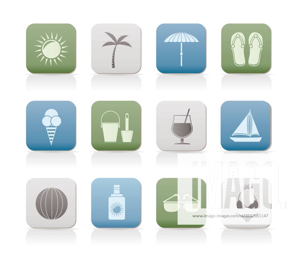 Beach And Vacation Icons A collection of icons depicting beach and ...