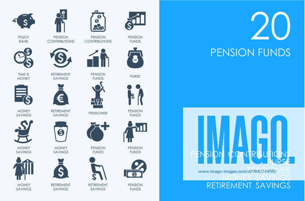 Pension Software Icon Pension Funds Icon Set A collection of modern icons representing ...